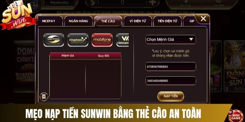 Mẹo nạp tiền Sunwin bằng thẻ cào an toàn