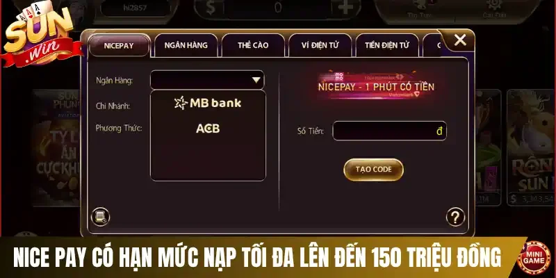 Mức nạp tối thiểu và tối đa tại Sunwin