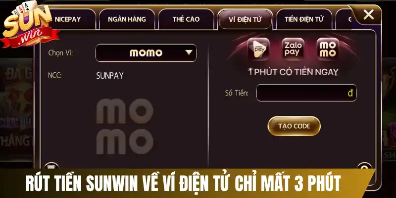 Rút tiền Sunwin về ví điện tử chỉ mất 3 phút