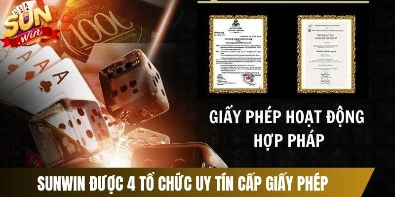 Sunwin được 4 tổ chức uy tín cấp giấy phép