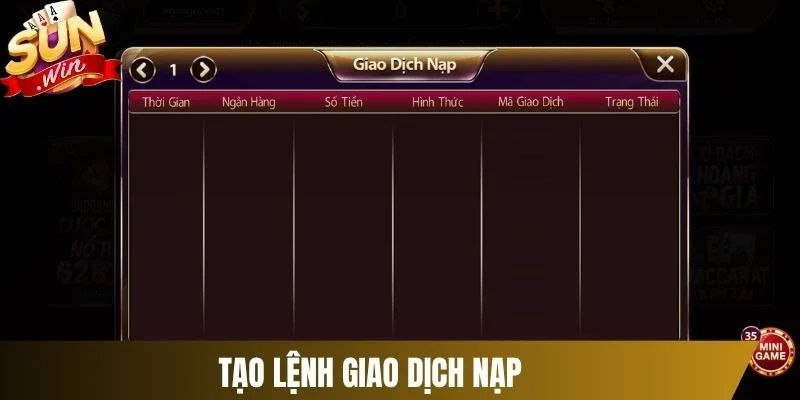 Tạo lệnh giao dịch nạp