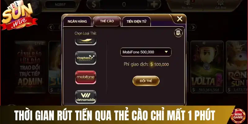 Thời gian rút tiền qua thẻ cào chỉ mất 1 phút